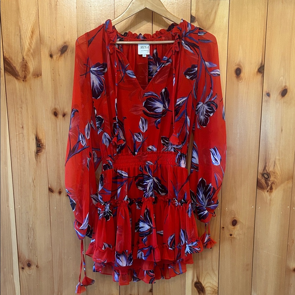 Misa Los Angeles Red Floral Elena dress size XS